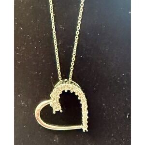 Sterling Silver 925 CZ Diamond Heart Pendant Necklace 18 Inches